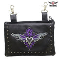 Studded Naked Cowhide Leather Gun Holster Belt Bag with Purple & Silver Heart lobster clasps
