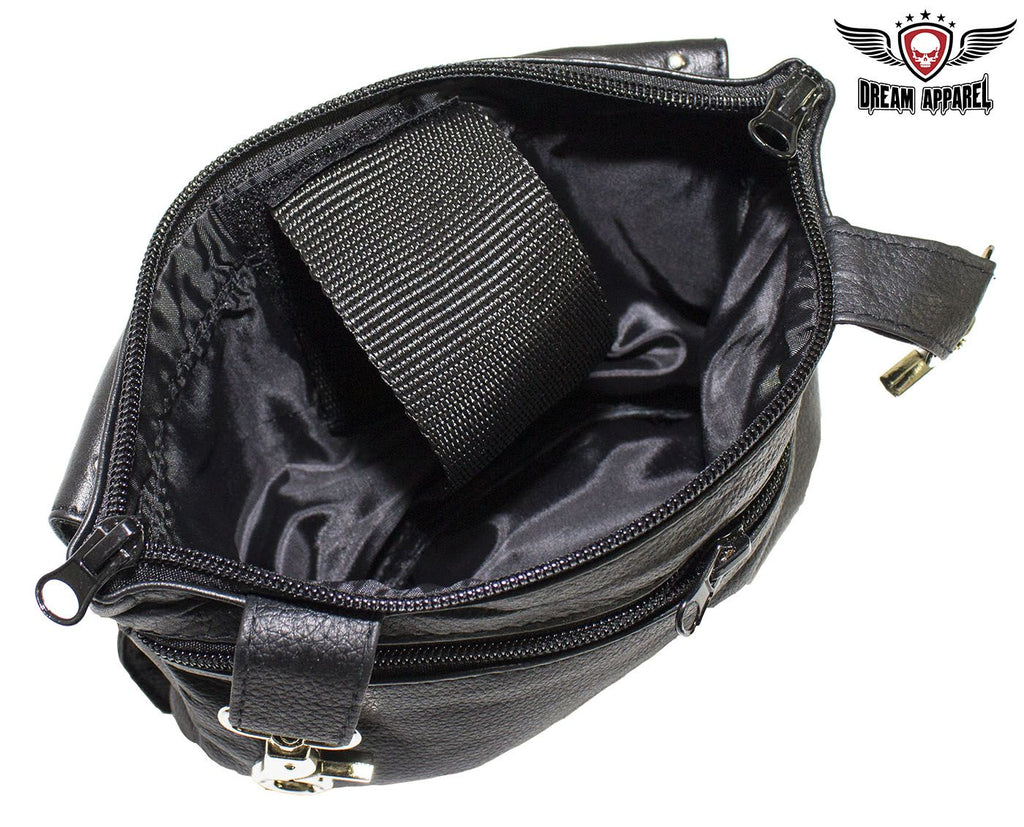 Studded Naked Cowhide Leather Gun Holster Belt Bag with Purple & Silver Heart lobster clasps