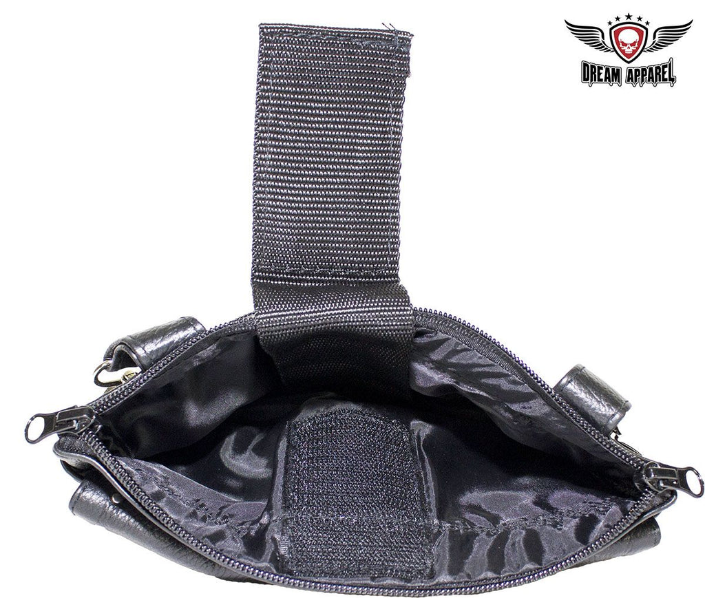 Naked Cowhide Leather Red Skull Gun Holster Belt Bag with Studs