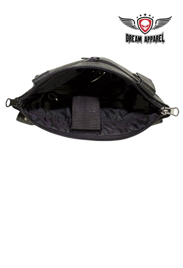 Studded Naked Cowhide Leather Belt Bag with Purple Wings