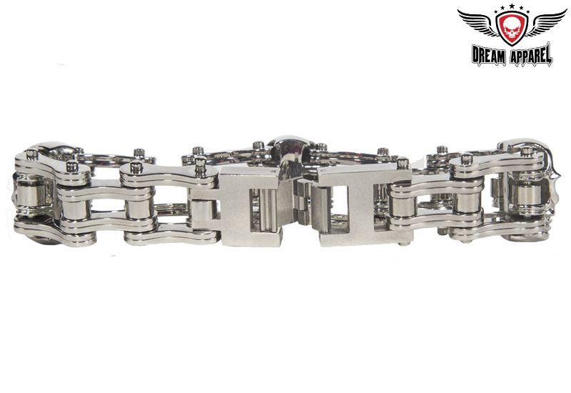 Stainless Steel Biker Bracelet With 3 Medium Skulls