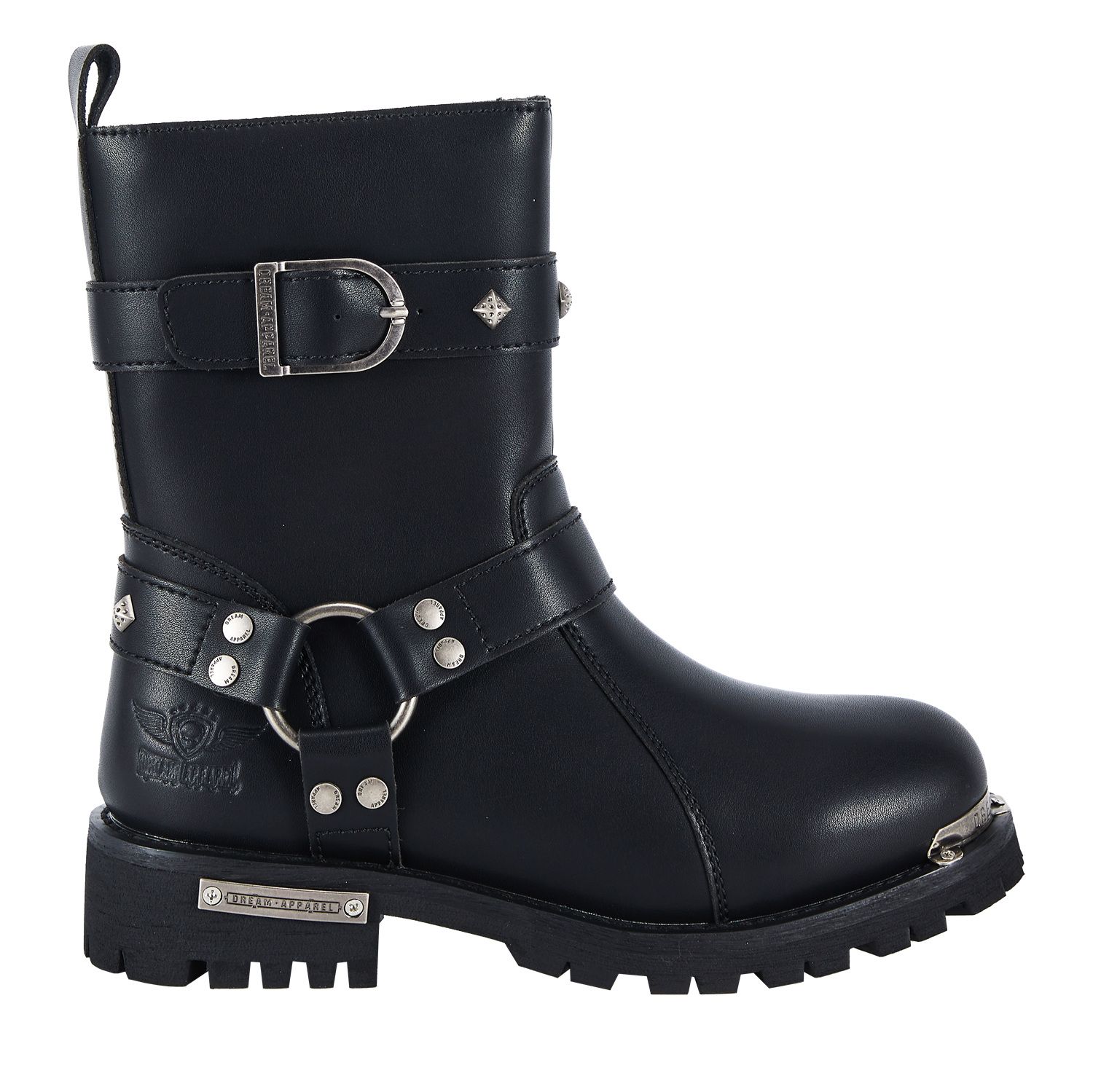 Women Leather Biker Boots, Straps & Ring on Ankle