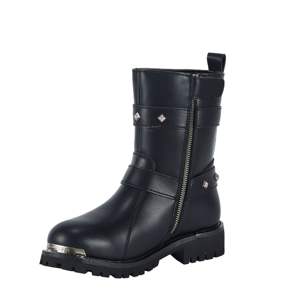 Women Leather Biker Boots, Straps & Ring on Ankle