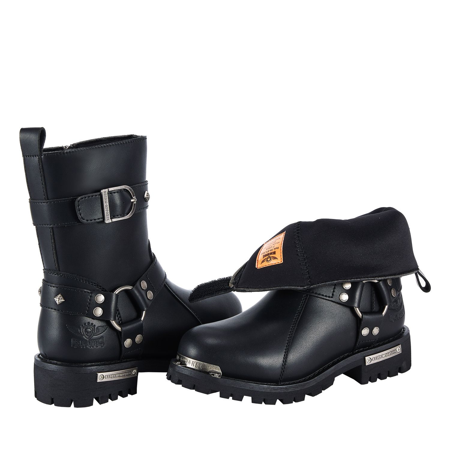 Women Leather Biker Boots, Straps & Ring on Ankle