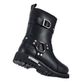 Women Leather Biker Boots, Straps & Ring on Ankle