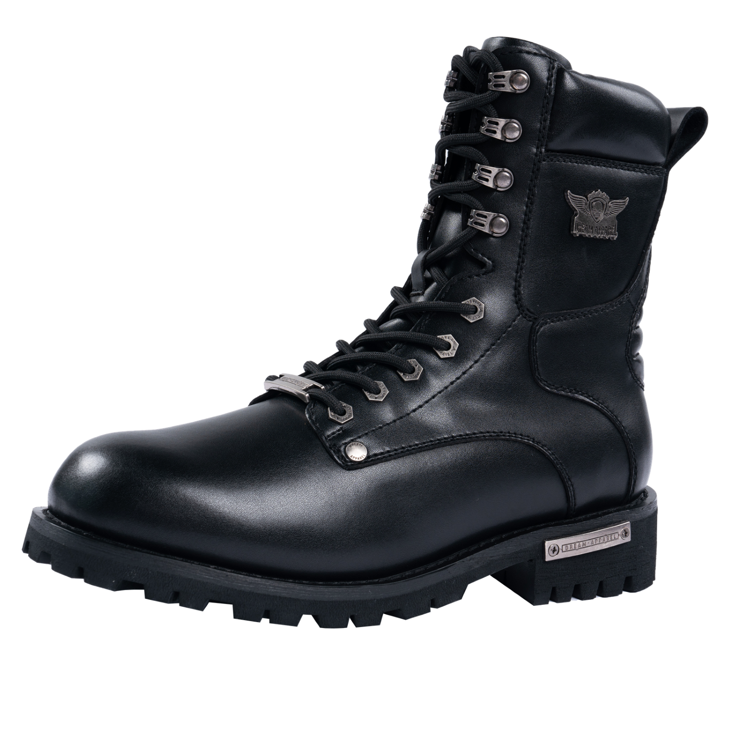 Dream Apparel Men's Motorcycle Riding Boots YKK Zipper Black Faux Leather Side Zipper Low Heel