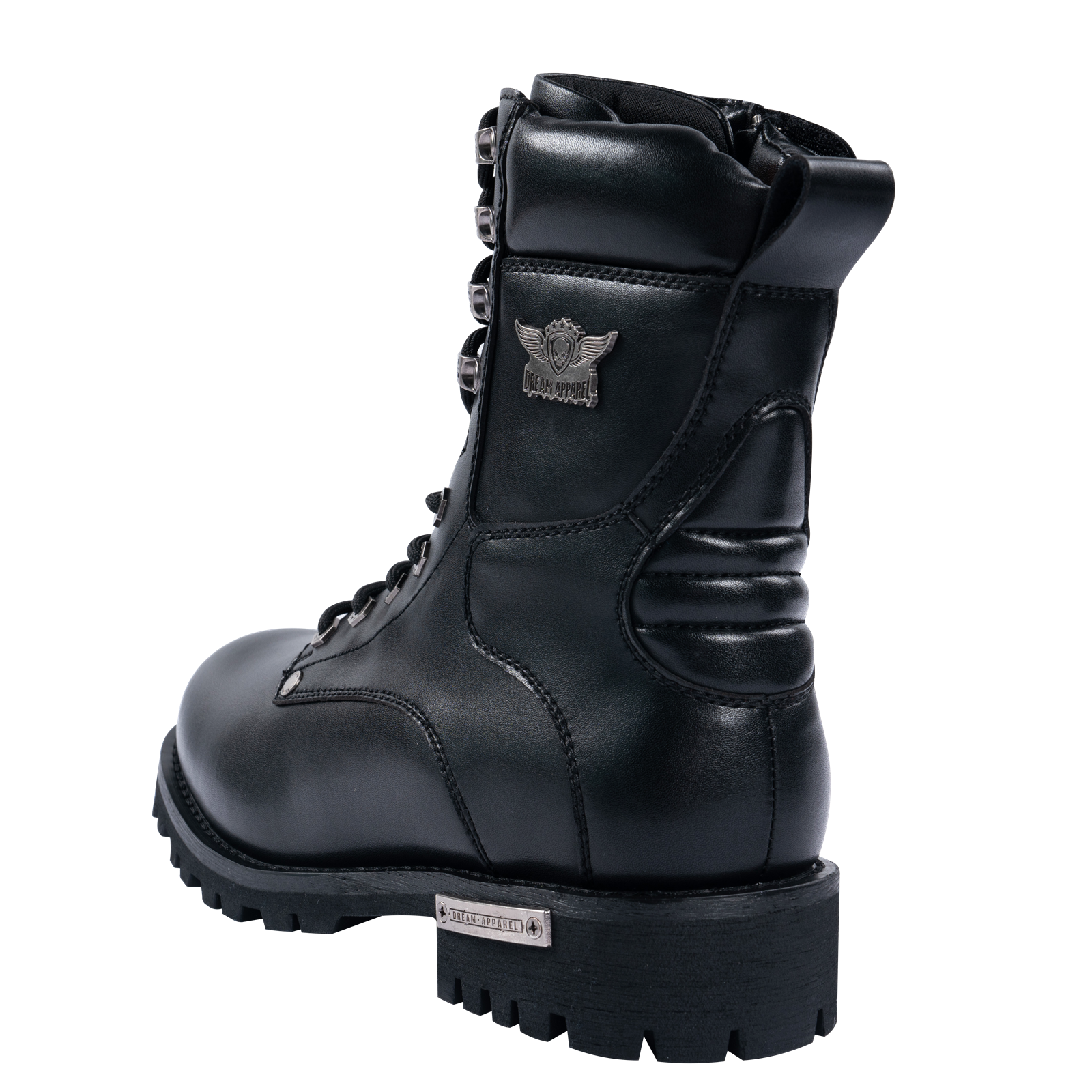 Dream Apparel Men's Motorcycle Riding Boots YKK Zipper Black Faux Leather Side Zipper Low Heel