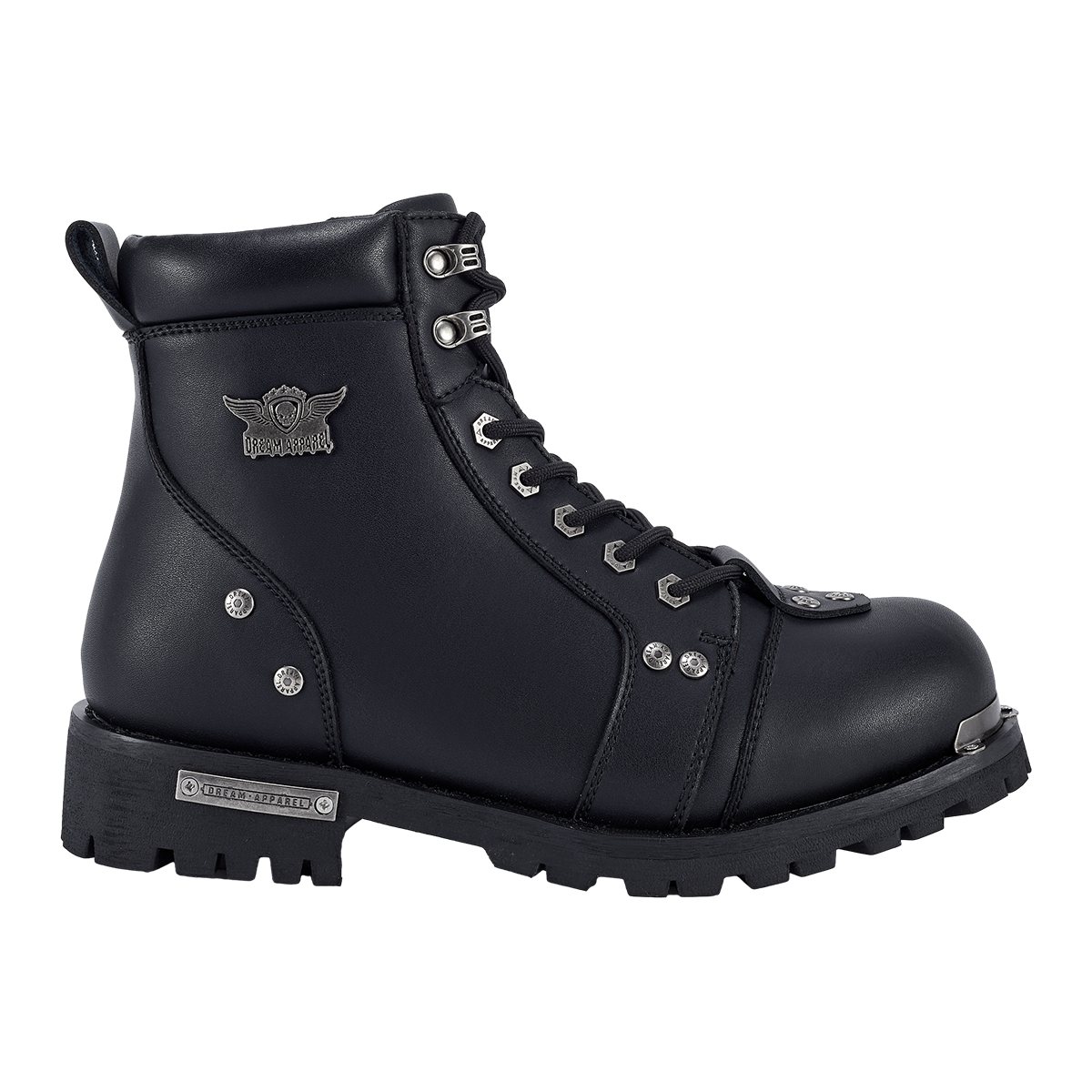 Dream Apparel Men's Motorcycle Riding Boots Waterproof Black Faux Leather Side Zipper Low Heel