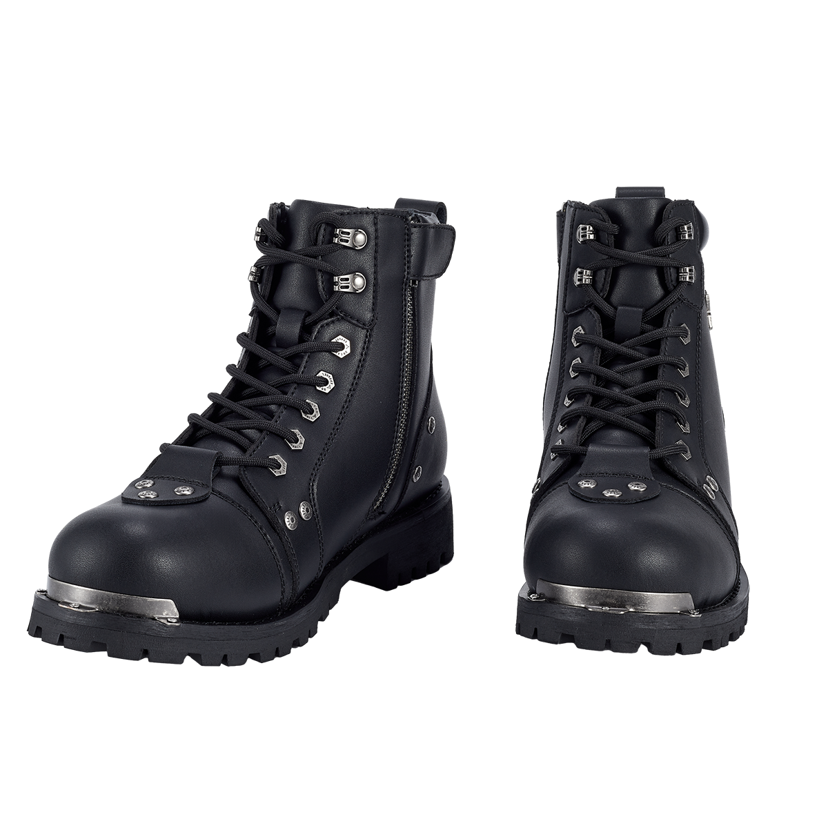 Dream Apparel Men's Motorcycle Riding Boots Waterproof Black Faux Leather Side Zipper Low Heel