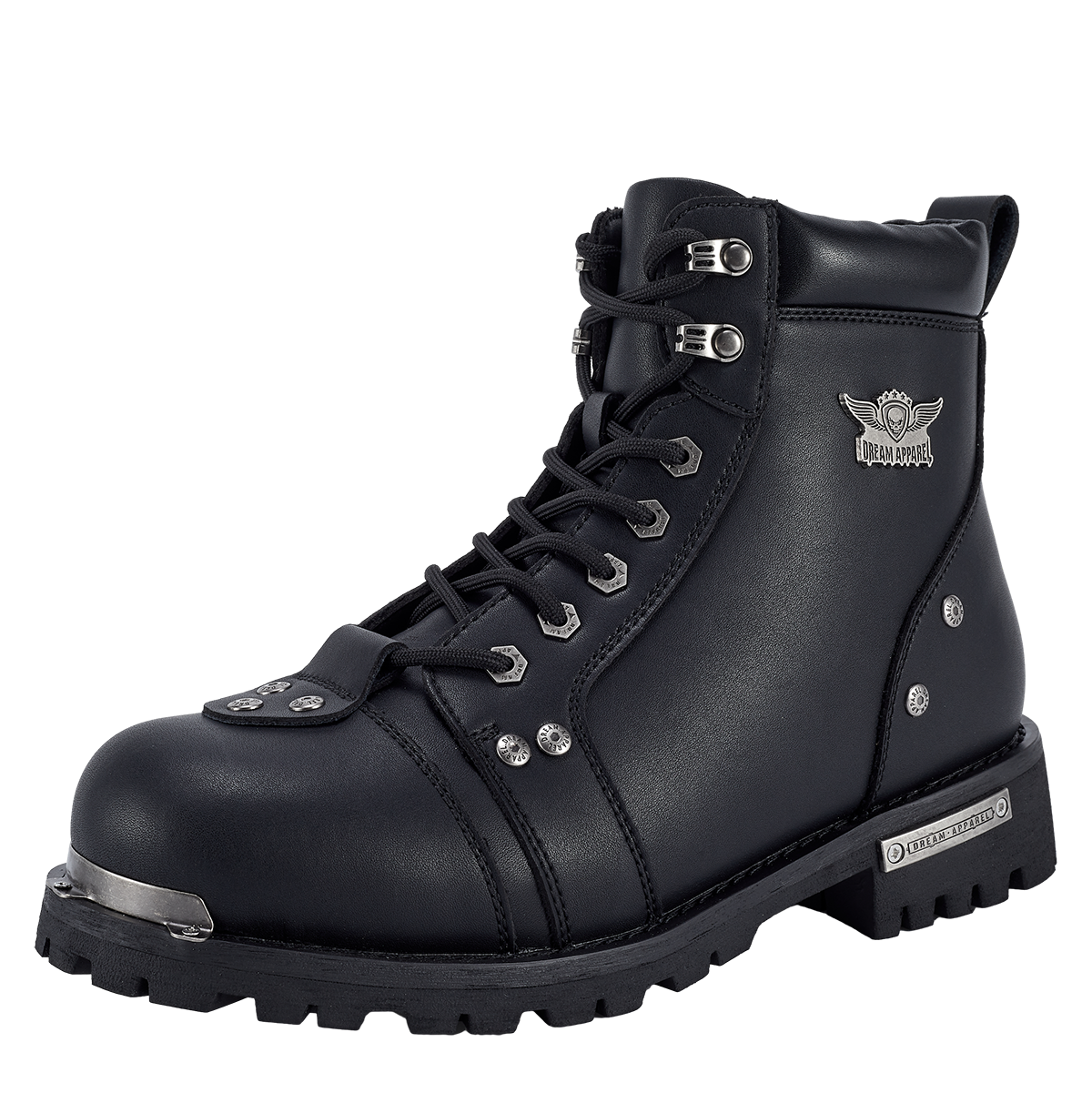 Dream Apparel Men's Motorcycle Riding Boots Waterproof Black Faux Leather Side Zipper Low Heel