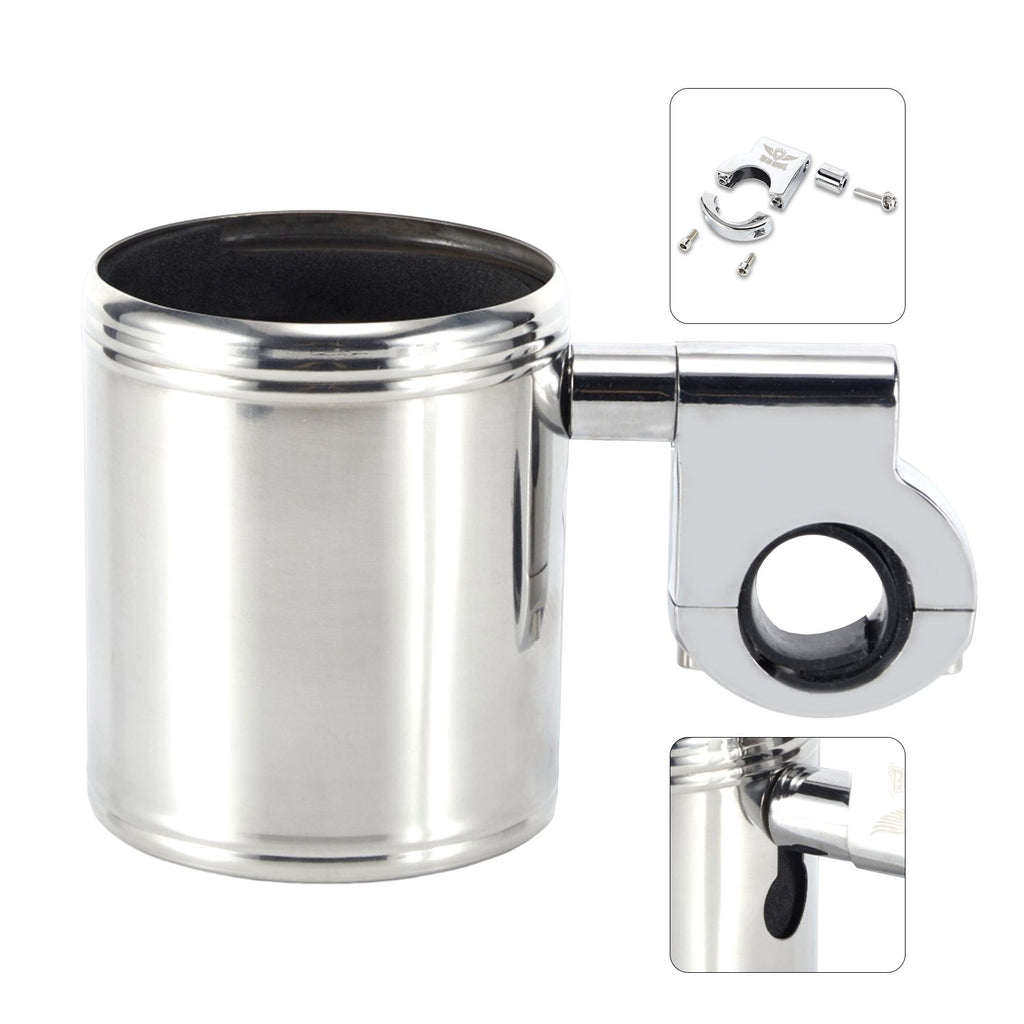 Dream Apparel Motorcycle Cup Holder Heavy Duty Stainless Steel With Foam Pad Universal Handlebar