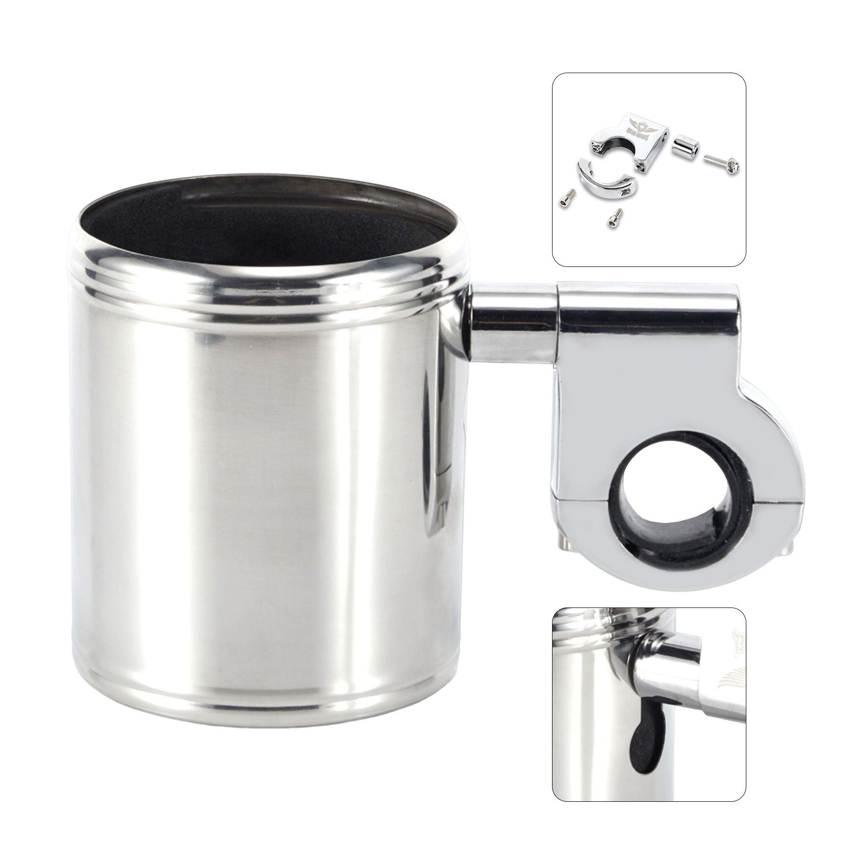Dream Apparel Motorcycle Cup Holder Heavy Duty Stainless Steel With Foam Pad Universal Handlebar
