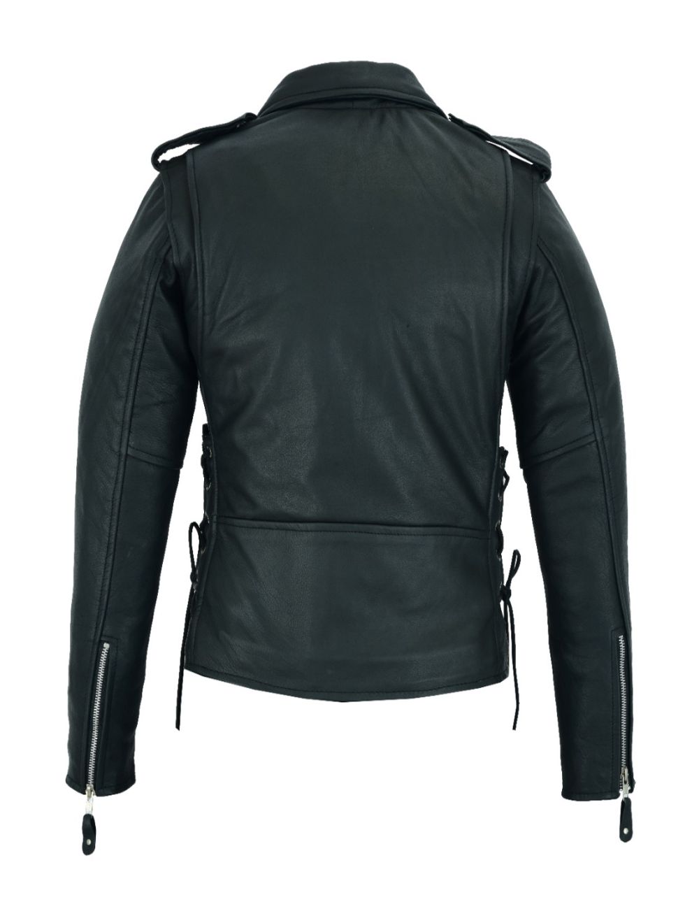 Women Motorcycle Classic Leather Jacket Premier Cowhide Leather Gun Pockets Side Laces