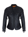Women's Black Leather Jacket with Gun Pockets