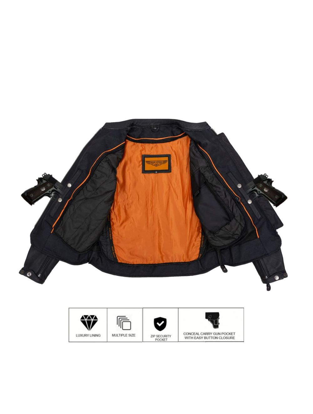 Women's Black Leather Jacket with Gun Pockets