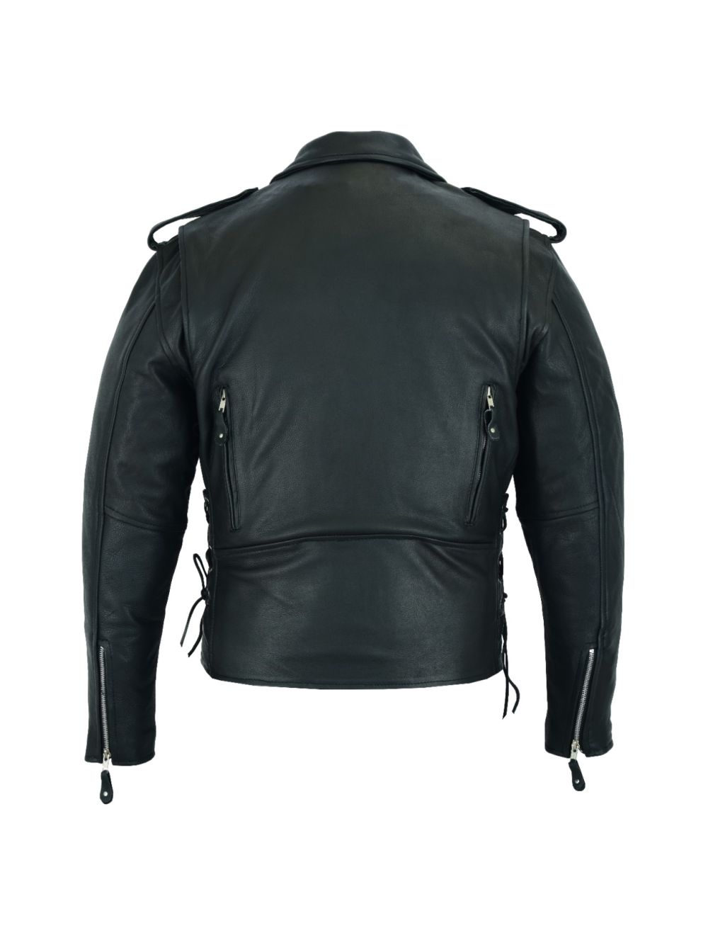 Dream Apparel Mens Classic Police Style Motorcycle Jacket With Side Laces Silver Hardware