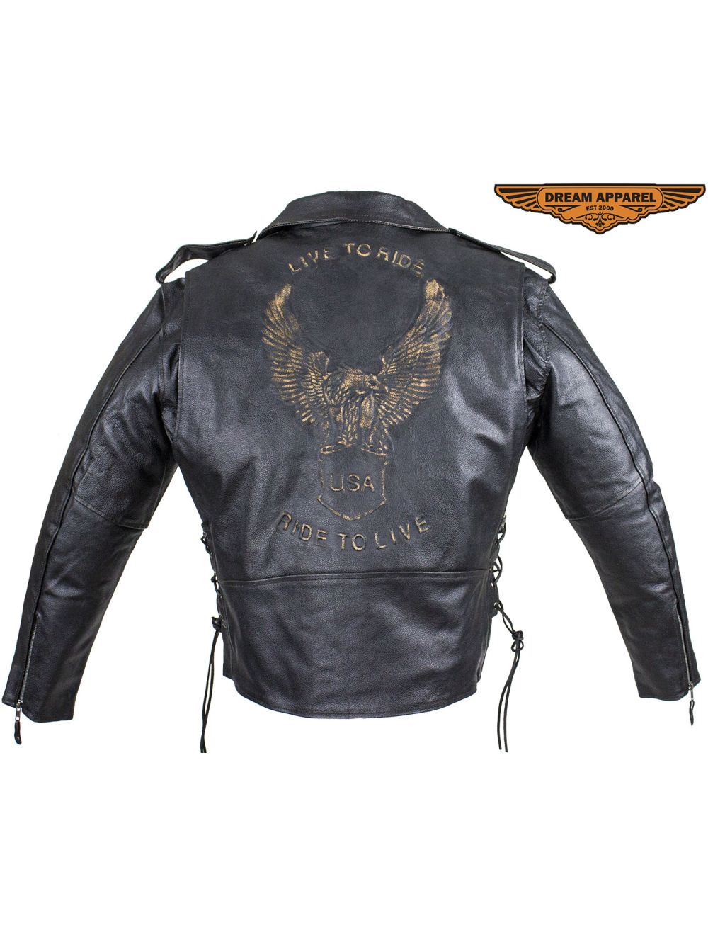 Mens Leather Motorcycle jacket with eagle