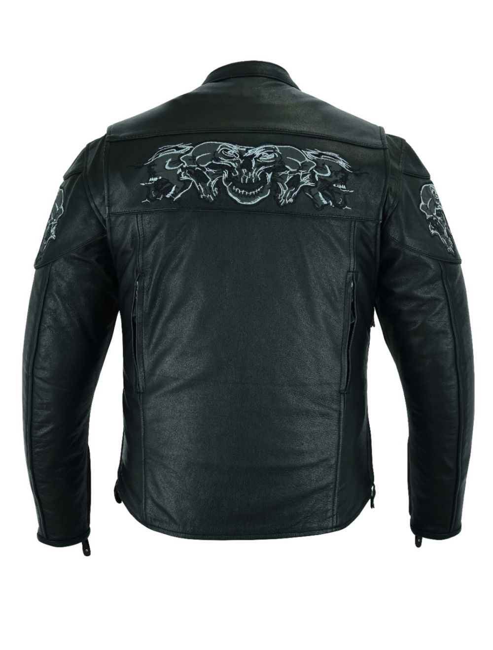 Men's Leather Concealed Carry Racing Jacket with Reflective Skulls Heavy Duty