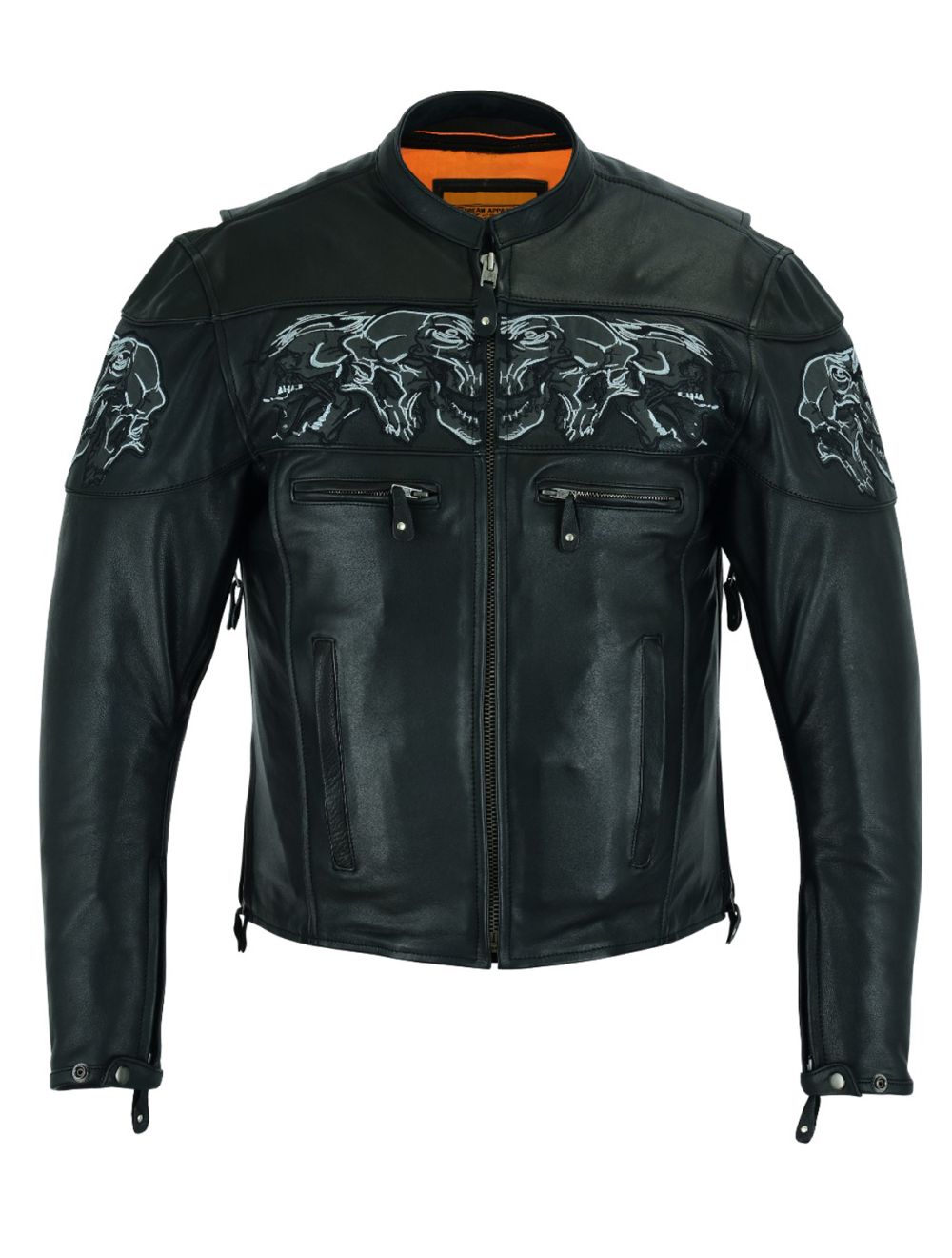Men’s Leather Concealed Carry Racing Jacket With Reflective Skulls - Heavy Duty