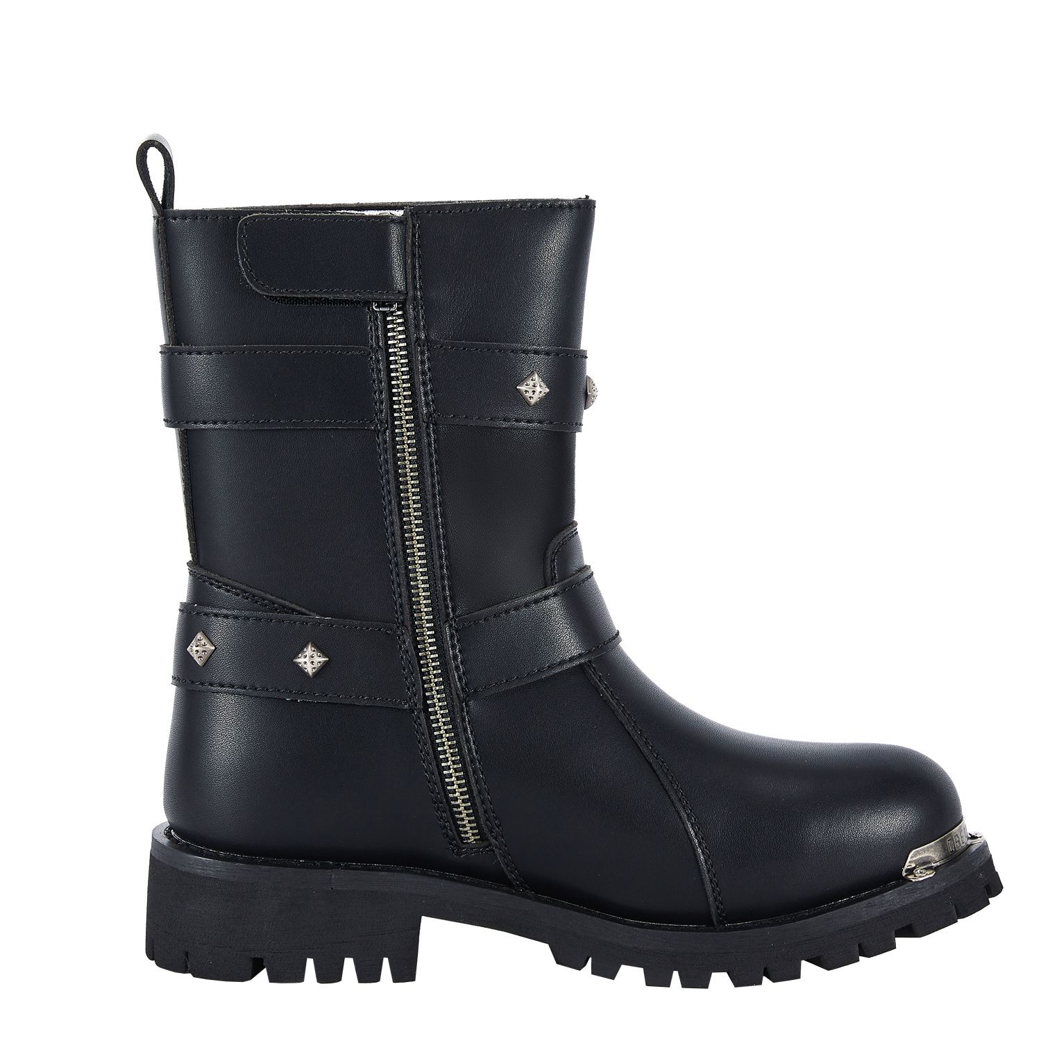 Women Leather Biker Boots, Straps & Ring on Ankle